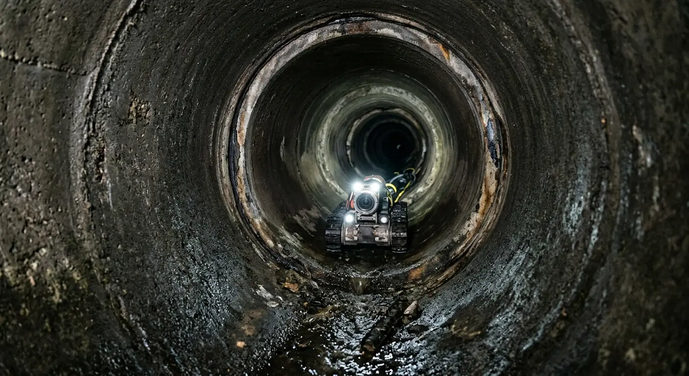 Robotic sewer camera inspecting pipe interior for Drain Snake Service in River Rouge