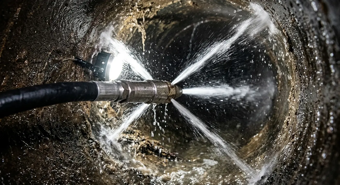 High-pressure hydro jetting nozzle cleaning sewer pipe for Storm Drain Cleaning in River Rouge